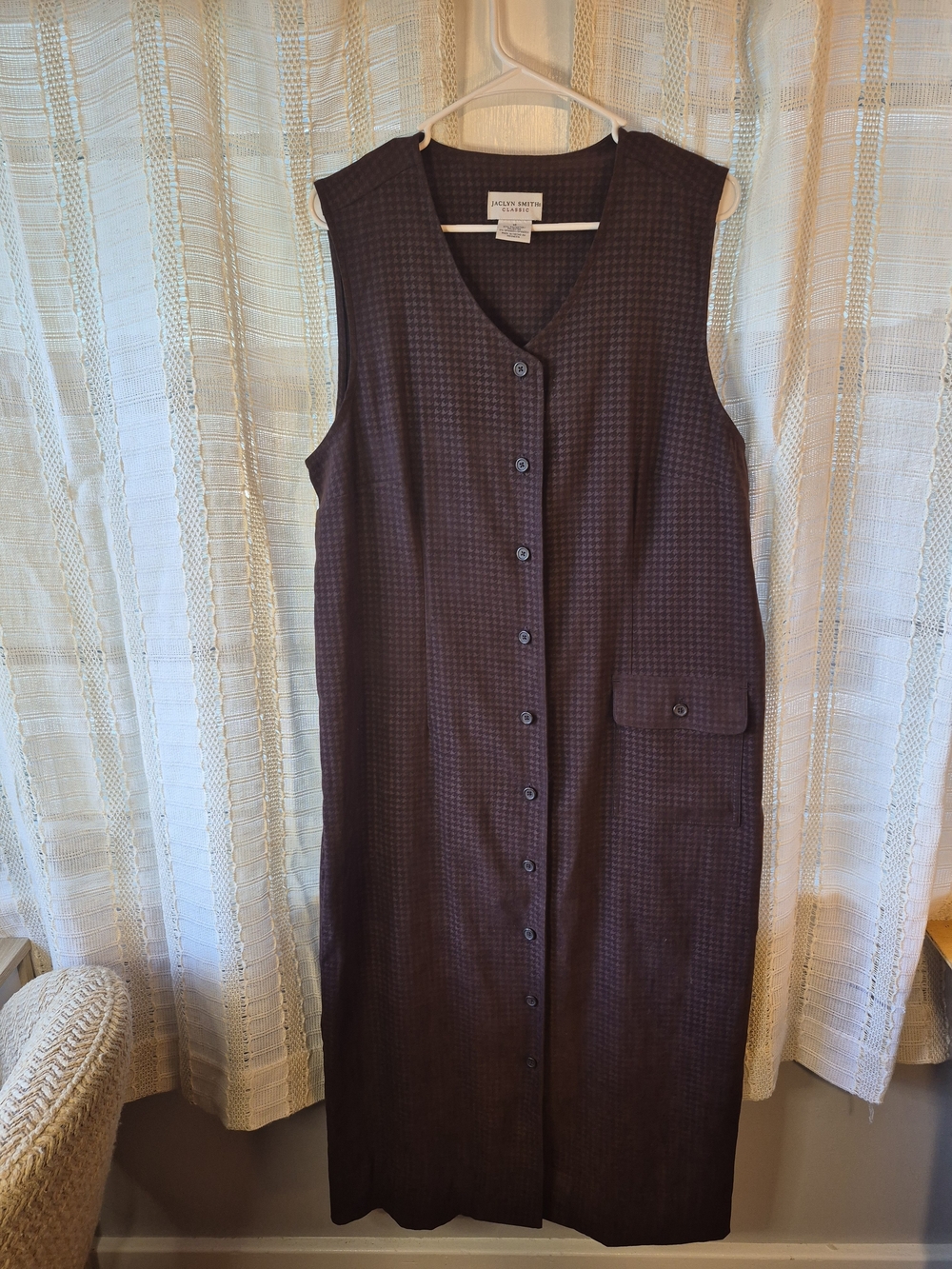 Jaclyn Smith Sleeveless Vintage Houndstooth Button Brown  Midi Dress Size 16